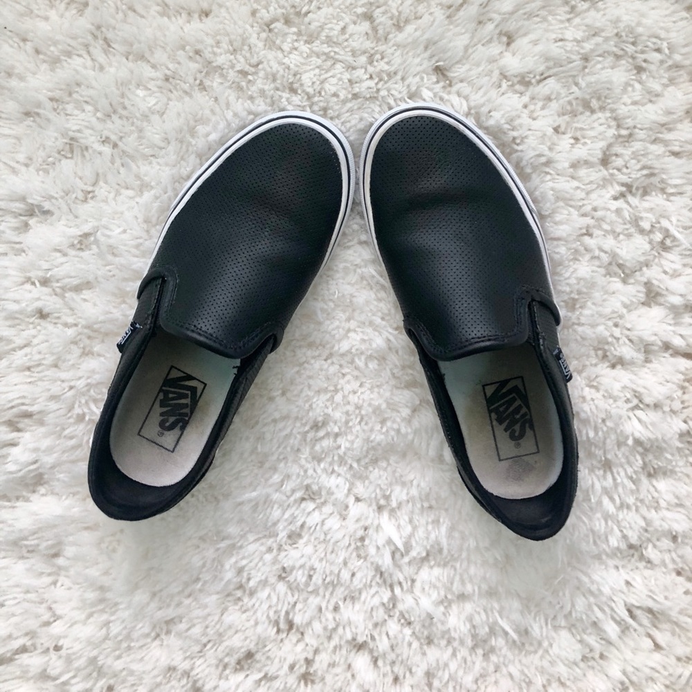 Vans Perforated Black Leather Slip On Sneaker